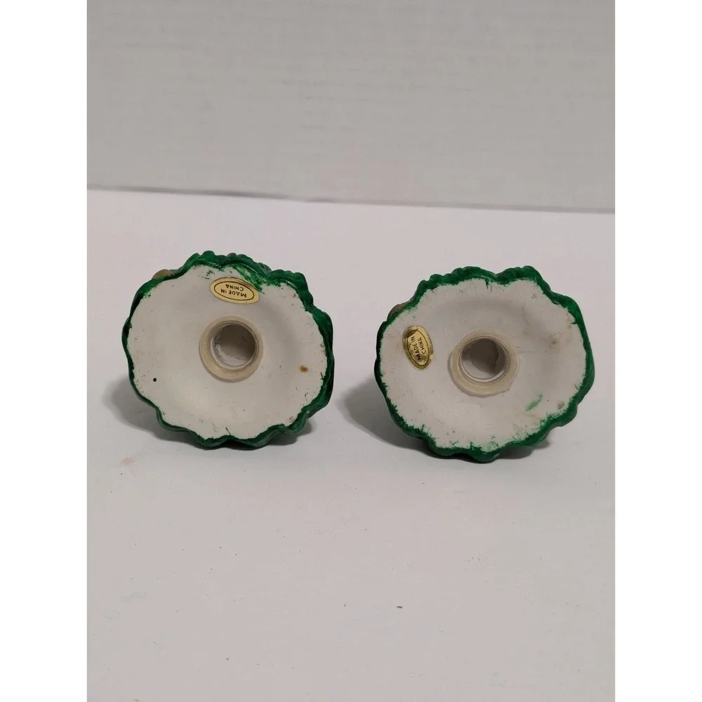 Vintage Green Ceramic Christmas Tree Salt and Pepper Shakers 3 inches